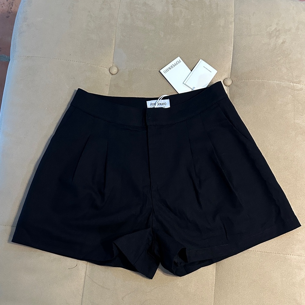 Peppermayo Black Born For Bordeaux Lined Linen Shorts NWT